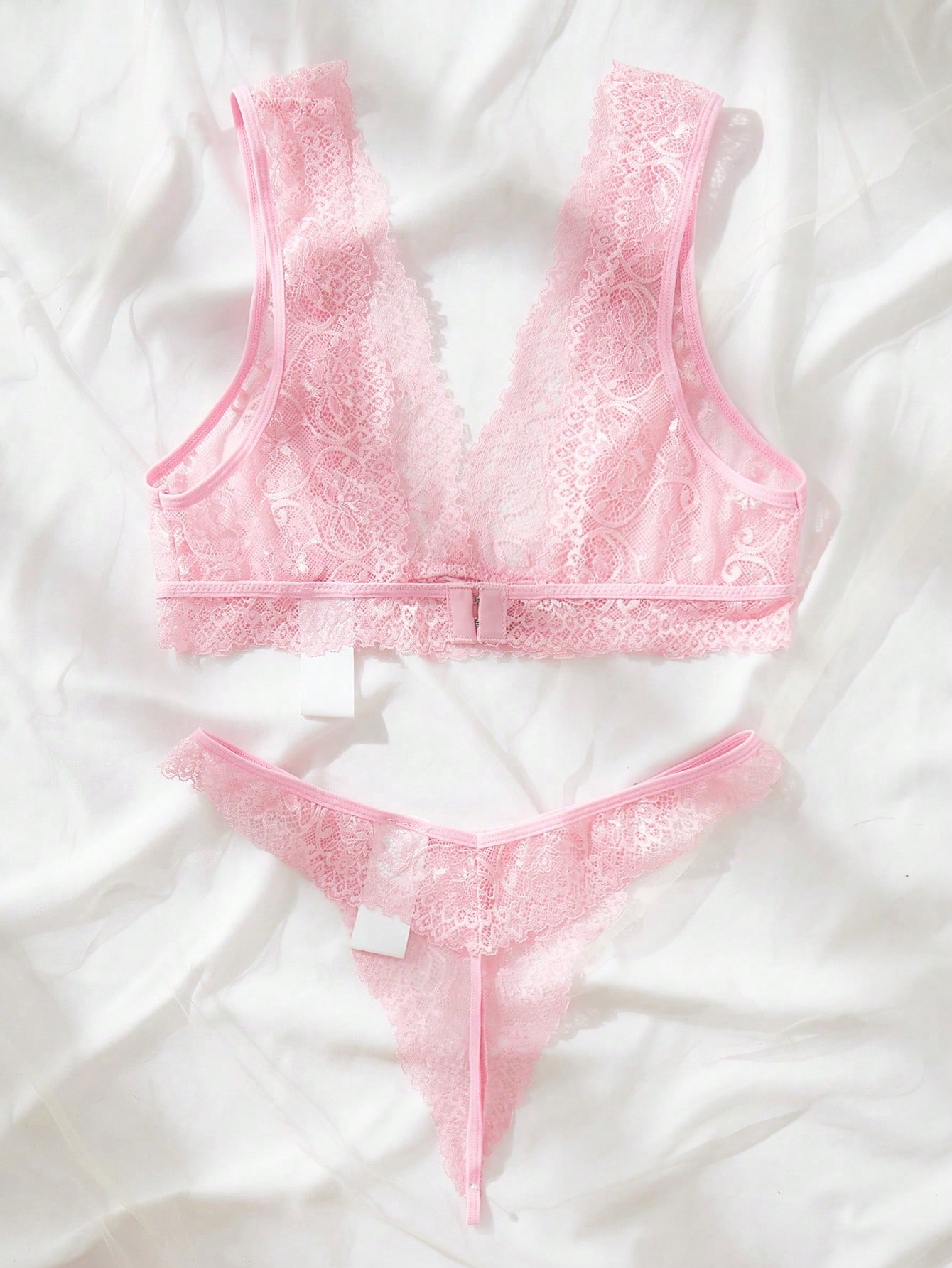 ชุดชั้นในลูกไม้สีชมพู ชุดบราแล - Lace Bralette Set บทวิจารณ์และราคา